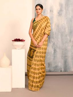 Indethnic - Multi-Color Printed Saree with Unstitched Blouse