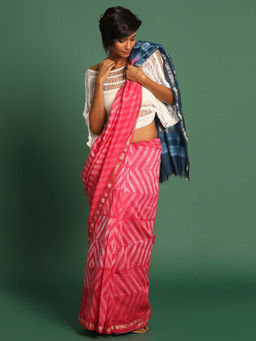 Indethnic - Cotton Silk Pink Printed Saree with Unstitched Blouse