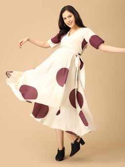 The Mom Store - Off White and Black Printed Maternity Wrap Dress