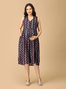 The Mom Store - Multicolor Geometric Printed Maternity and Nursing Dress