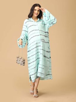 The Mom Store - Turquoise Blue Printed Maternity and Nursing Shirt Dress