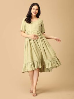 The Mom Store - Olive Breeze Tiered Maternity and Nursing Dress