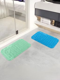 Savya Home - Pvc Bathroom Mats - Dark Blue & Green (Pack of 2)