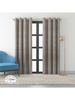 HomeTown - Amour Solid Jacquard Dim Out Door Curtains 7 feet in Navy Colour (Set of 2)