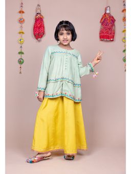 Kasya - Green Embroidered Top with Flared Palazzo (Set of 2)