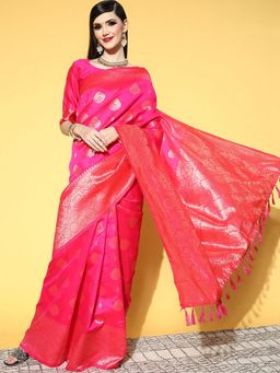 Odette - Silk Blend Pink Woven Design Saree with Unstitched Blouse