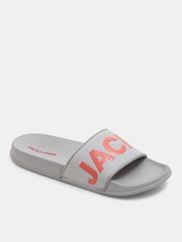 Jack & Jones - Grey Oversized Logo Print Pool Grey Sliders