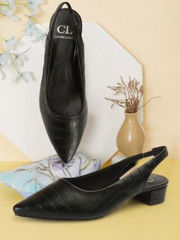 Carlton London - Black Textured Casual Pointed Toe Women's Mule Heels