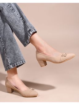 SHUZ TOUCH - Beige Comfort Block Heel Pumps