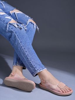 Shoetopia - Embellished Pink Flat Sandals for Women