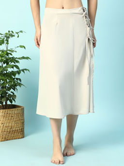 Oxolloxo - Fluid Beige Elasticated with Tie-Up String Detail Women Beachwear Skirt
