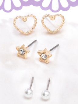 Accessorize London - Women's Gld Heart Stud Earrings Set of 3