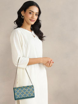 Fabindia - Women Blue Silk Blend Sling Bag (S)