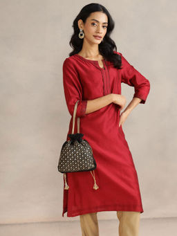 Fabindia - Women Black Black Silk Blend Potli Bag