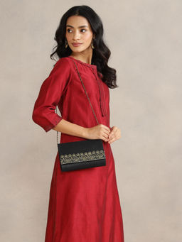 Fabindia - Women Black Silk Blend Sling Bag (M)