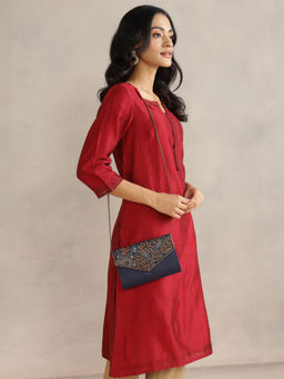 Fabindia - Women Navy Blue Silk Blend Clutch (M)