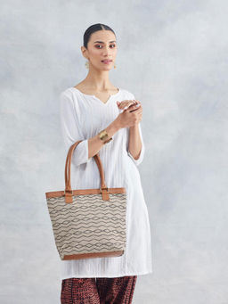 Fabindia - Women Beige Cotton Tote Bag