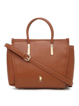 U.S. POLO ASSN. - Women Tan Uspa Alix Dual Carry Elegant Satchel Bag with Detachable Strap
