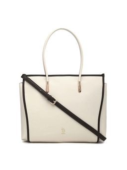 U.S. POLO ASSN. - Women Beige Uspa Adah Elegant Office and Everyday Use Tote Bag With Detachable Strap