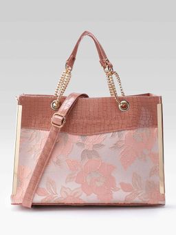 Fabbhue - Women Pink Embroidery Handbag with Detachable Strap