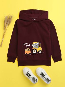 Nusyl - Boys Burgundy Printed Hoodie