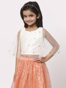 Studio Rasa - Girls White Net Round Neck Top