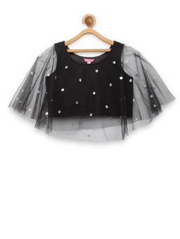 Studio Rasa - Girls Black Net Round Neck Top