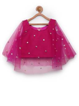 Studio Rasa - Girls Pink Net Round Neck Top