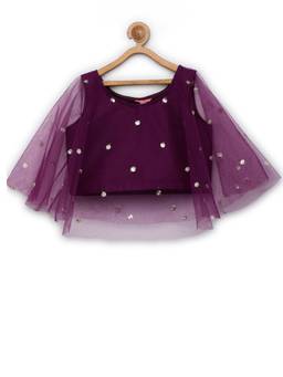 Studio Rasa - Girls Purple Net Round Neck Top
