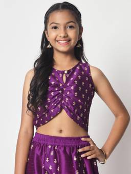 Studio Rasa - Girls Purple Dupion Keyhole Neck Top