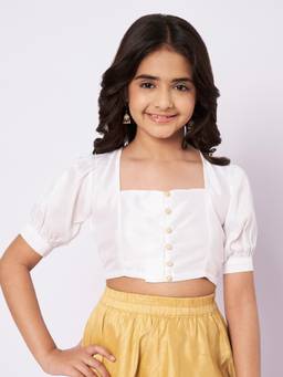 Studio Rasa - Girls White Silk Blend Square Neck Top