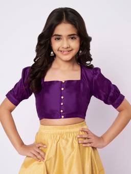 Studio Rasa - Girls Purple Silk Blend Square Neck Top