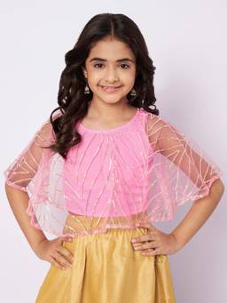 Studio Rasa - Girls Pink Net Round Neck Top