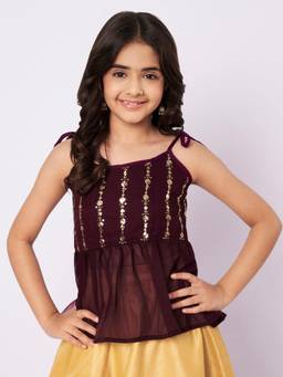 Studio Rasa - Girls Wine Georgette Shoulder Straps Top
