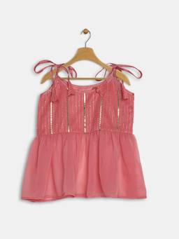 Studio Rasa - Girls Pink Georgette Shoulder Straps Top