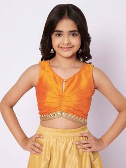 Studio Rasa - Girls Orange Dupion Keyhole Neck Top