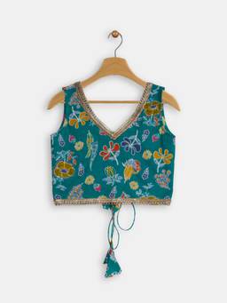 Studio Rasa - Girls Green Cotton V-Neck Top
