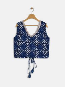 Studio Rasa - Girls Navy Blue Cotton V-Neck Top