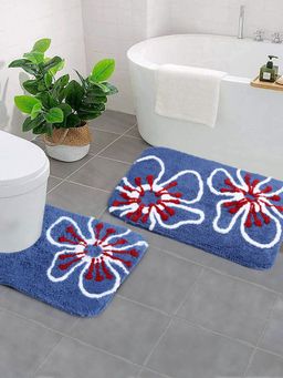 Saral Home - Cotton Bathmat with Contour Mat (Blue, 40 x 60 cm)