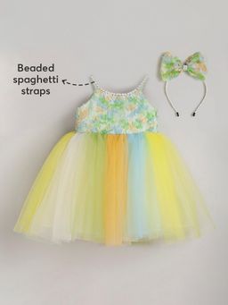 Hopscotch - Ruffled Party Dress with Beaded Straps, Headband & Bow (Set of 3)