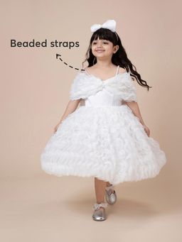 Hopscotch - Cold Shoulder Party Dress with Beaded Straps, Headband & Bow (Set of 3)