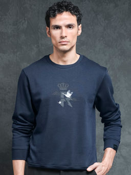 Rare Rabbit - August Primary Navy Blue Printed Sweatshirt