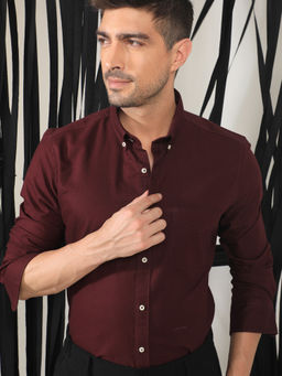 Rare Rabbit - Auxfo Primary Maroon Solid Shirt