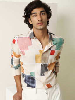 Rare Rabbit - Banes Primary Beige Print Shirt