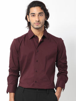 Rare Rabbit - Benedict Primary Maroon Solid Shirt