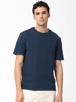 Rare Rabbit - Cas Primary Petrol Navy Blue Solid T-Shirt