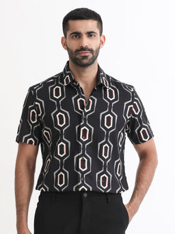 Rare Rabbit - Chain Primary Black Half Sleeve Print Shirt