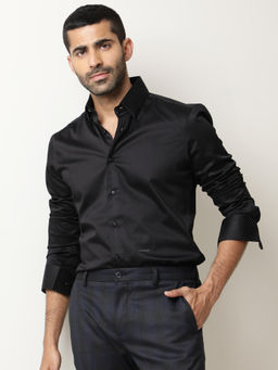 Rare Rabbit - Como Primary Black Solid Shirt