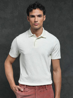 Rare Rabbit - Criuse Primary Off White Self Design Polo T-Shirt