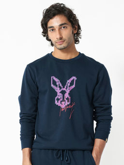 Rare Rabbit - Drato Primary Navy Blue Printed Sweatshirt